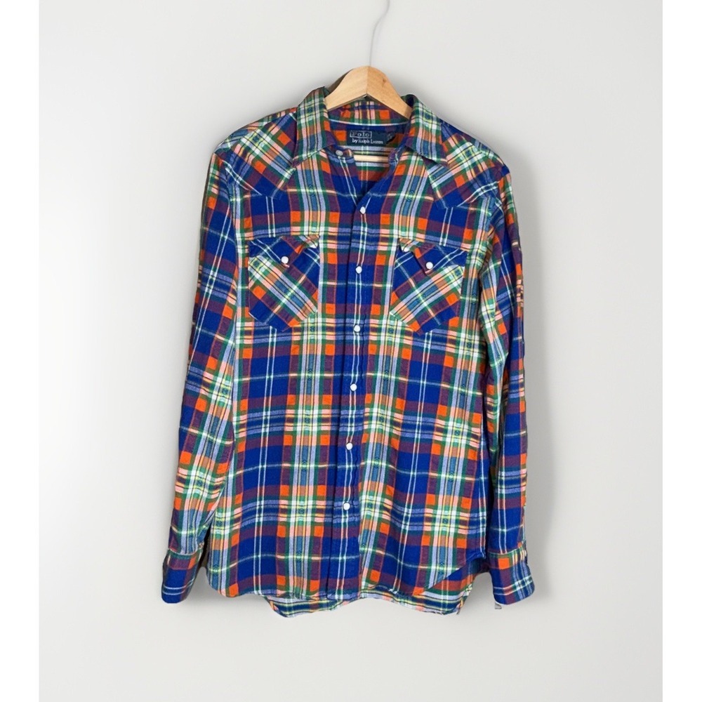 Vintage Polo Ralph Lauren Shirt Plaid Pearl Snap Western LS Flannel Men's Size S